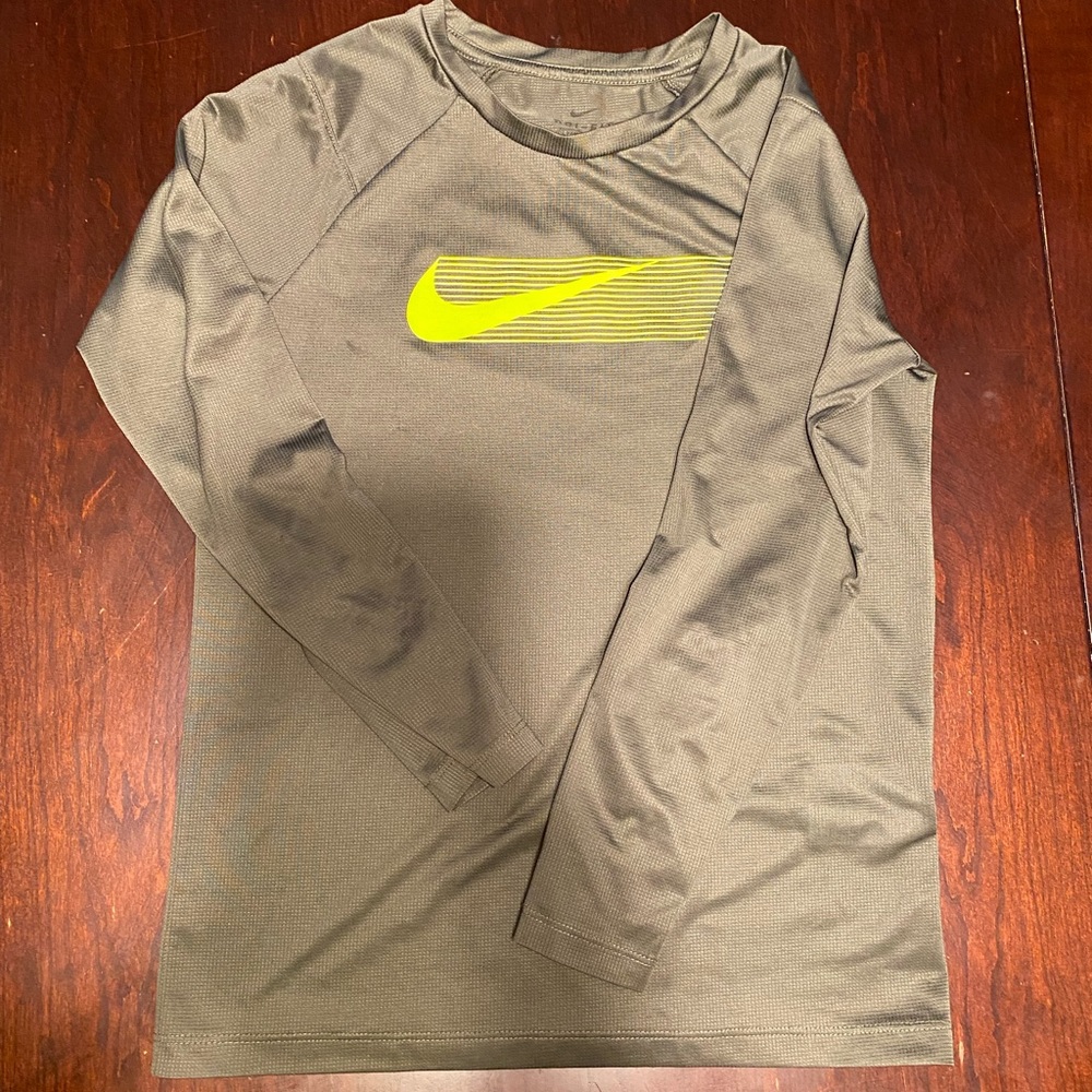 Army green Nike boys dry fit long sleeve shirt